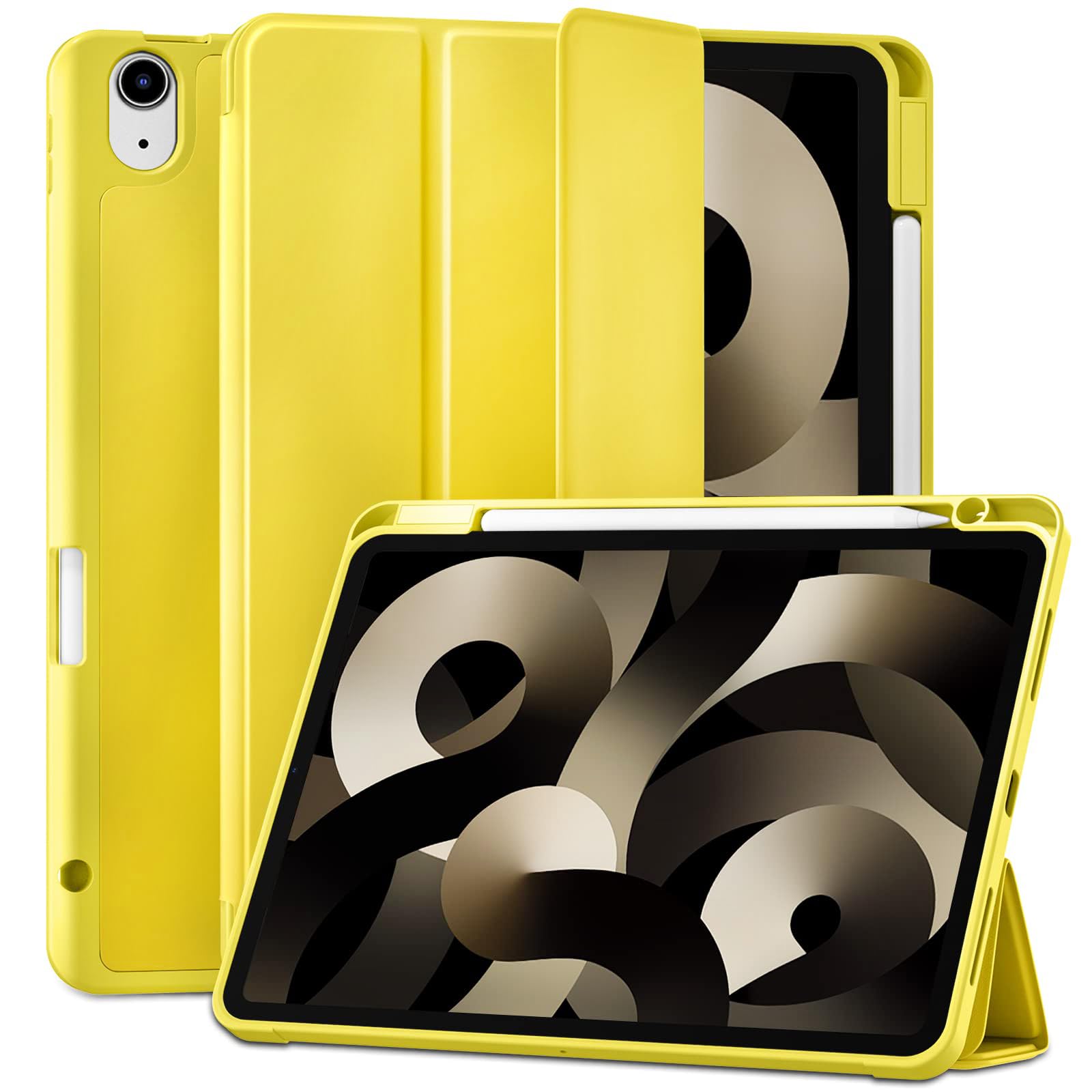 Maledan Case for iPad Air 11 Inch 2024 M2/ 2025 M3, iPad Air 5th 4th Generation Cover(10.9 Inch 2022/2020) with Pencil Holder, Flexible TPU Back Support Pencil Charging, Auto Sleep/Wake, Yellow