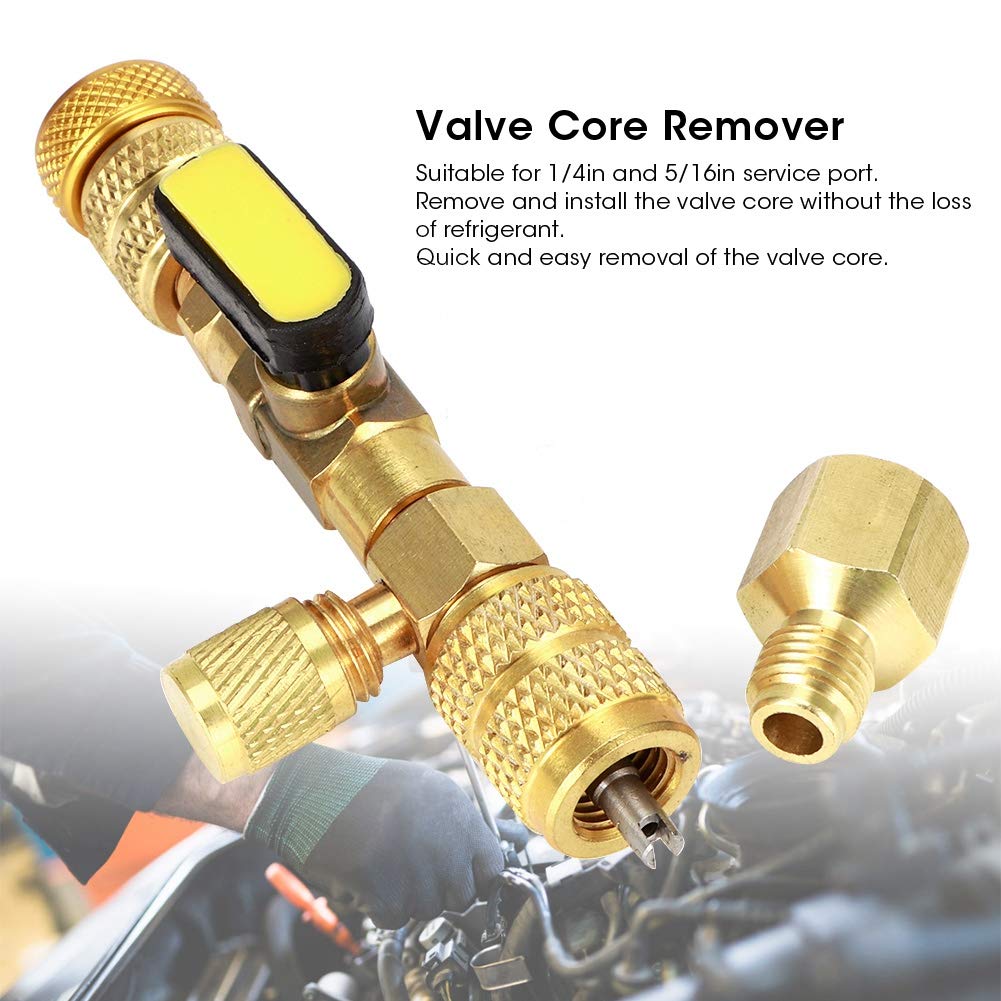 Outil D'installation Et Retrait Noyau De Valve Climatisation - Laiton Et Acier Inox, Adaptateur Double Port 1/4 Et 5/16 - Compatible R12, R22, R404, R407, R410, R32