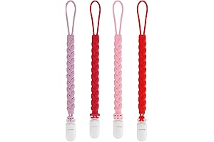 Stylish Silicone Pacifier Clips 4-Pack for Baby Boys and Girls, Woven Rope...
