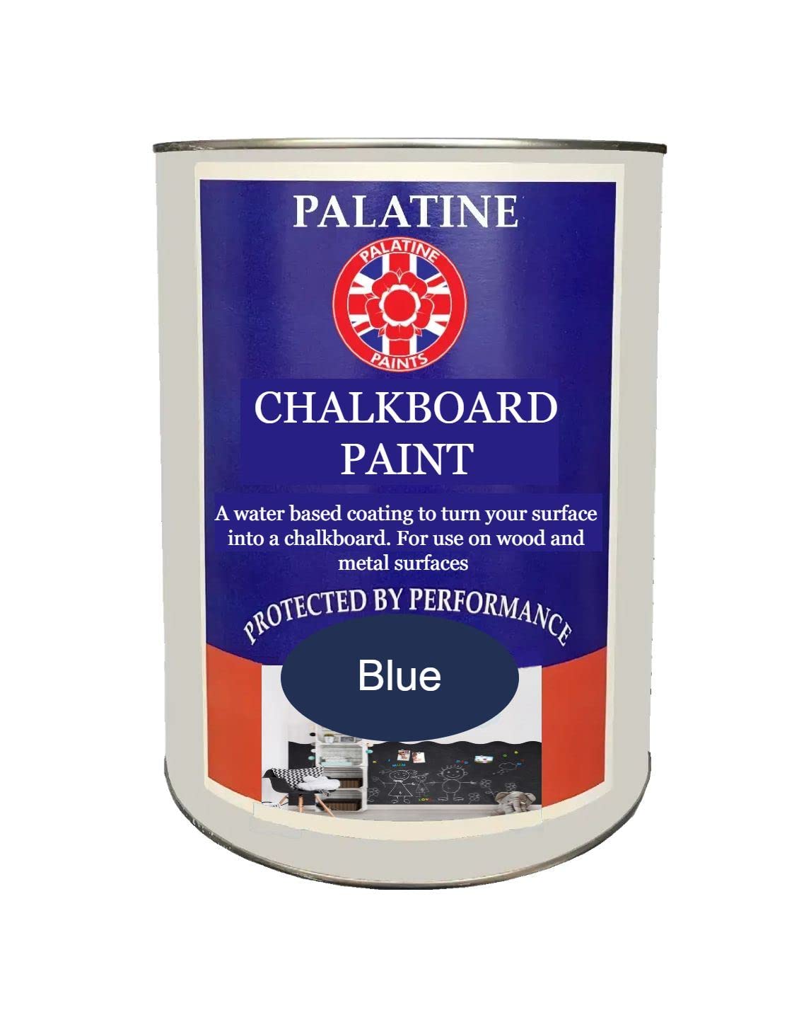 Palatine PaintsProtected By Performance Chalkboard & Blackboard Paint, renovate and create chalkboard & blackboard surfaces (1 Ltr, Blue)