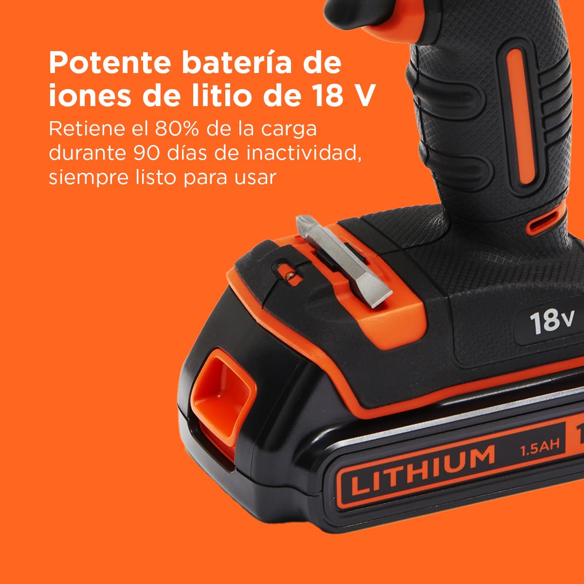 BLACK+DECKER Kit de taladro atornillador INALÁMBRICA de 18V con 2 baterías de 1,5Ah, cargador rápido, juego de 80 accesorios y maletín de transporte, BDCDC18BAFC-QW