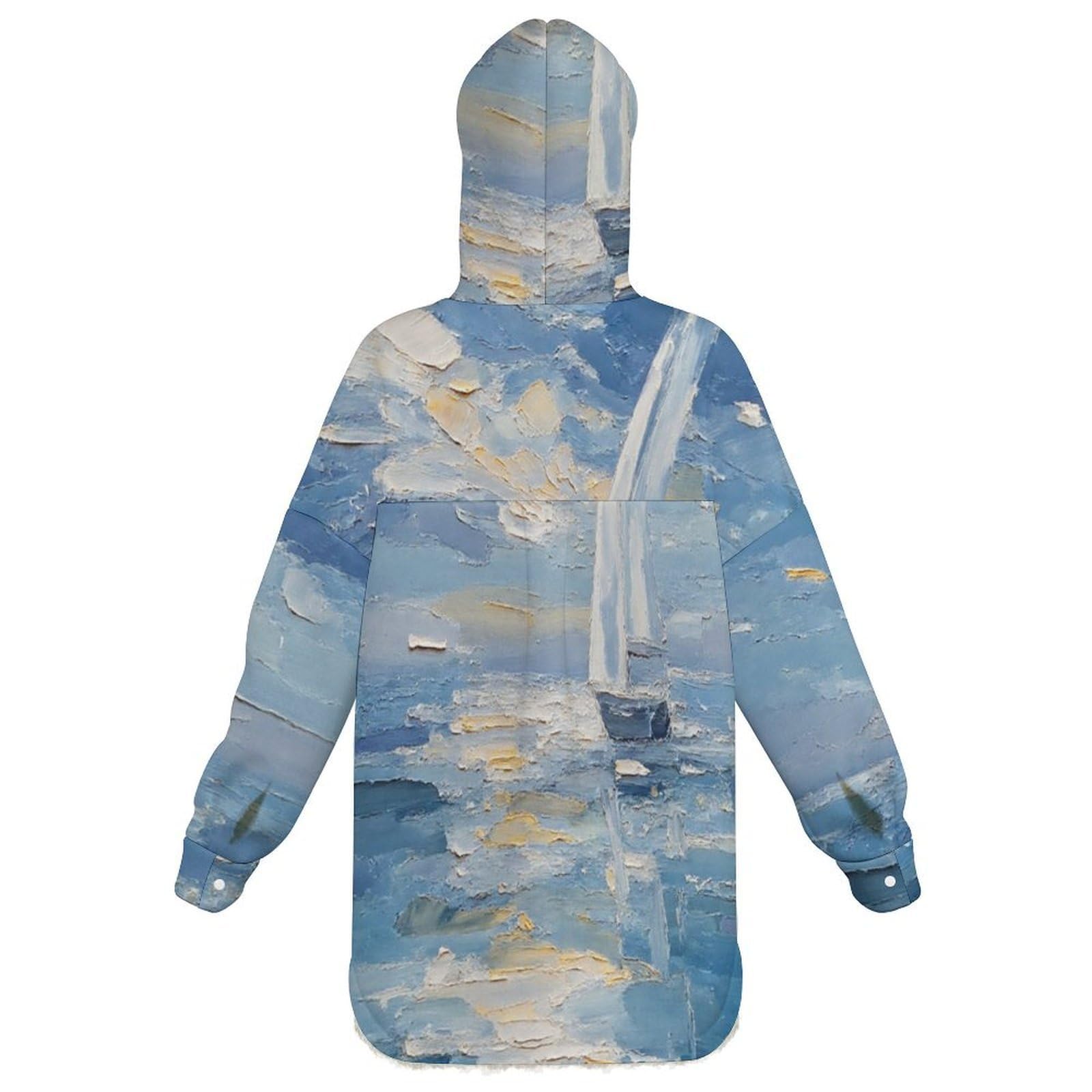 Sudadera Invierno con Capucha de Forro Polar Mujer Navegando En El Mar Cálido Hoodies a Manga Larga Felpa Sudadera con Bolsillos, Azul Grisáceo