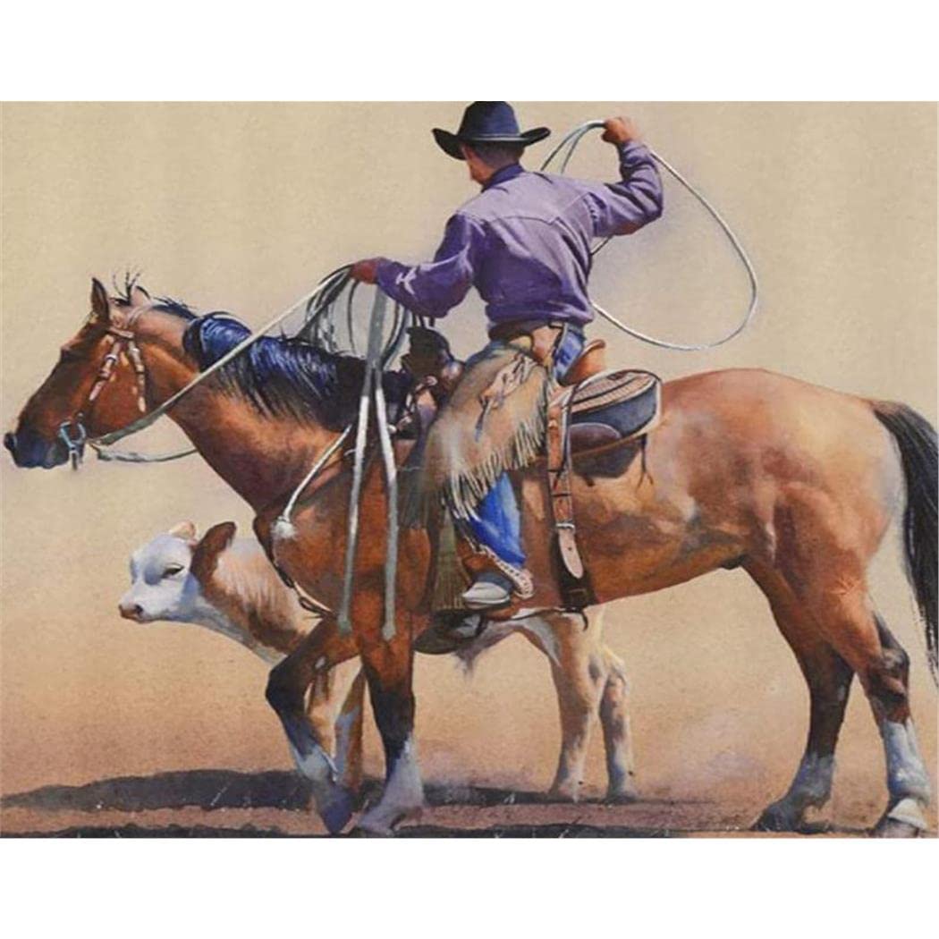 YSCOLOR Diamond Painting 5D Diamant Peinture Kits Western Femme Cowgirl Équitation Cheval Plein Forage Perles Diamant Art Broderie Bricolage Kits Z316 30x40cm