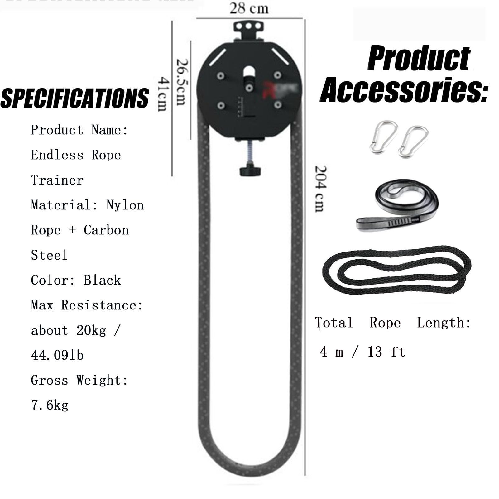 Endless Rope Trainer, Pulley Rope Puller Fitness Rope Trainer, regulowany opór do treningu fitness, nylonowy kabel treningowy do koordynacji ciała (czarny/czerwony)