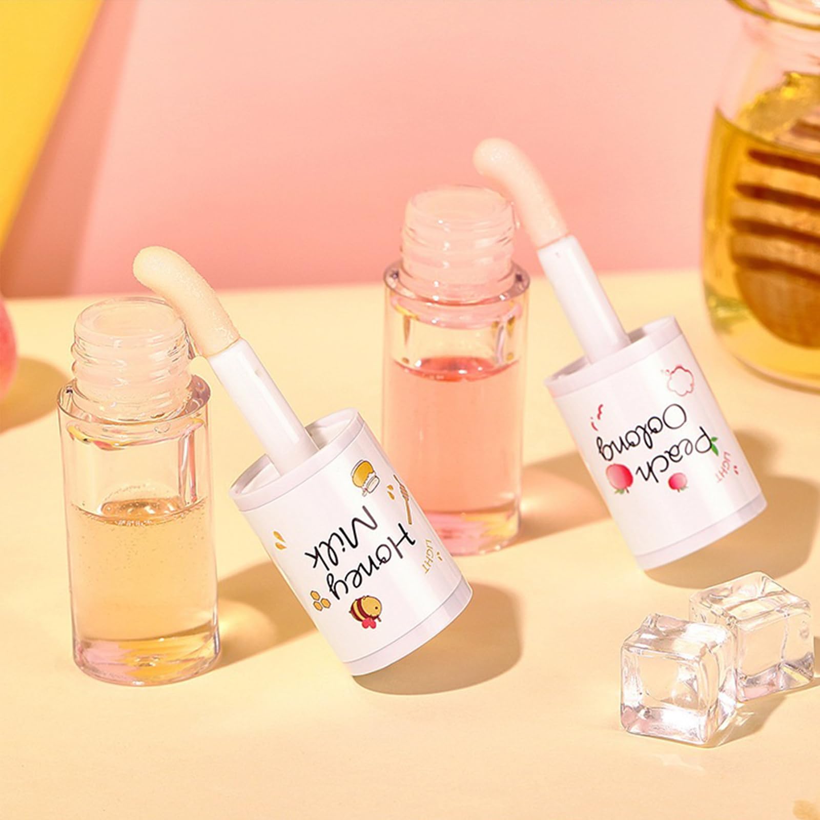 4PCS Tinted Hydrating Lip Oil Set,Clear Lip Gloss for Girls,Honey Lip Oil,Lip Gloss Flavoring Oil Long Lasting Nourishing (Clear Lip Oil - Image 4