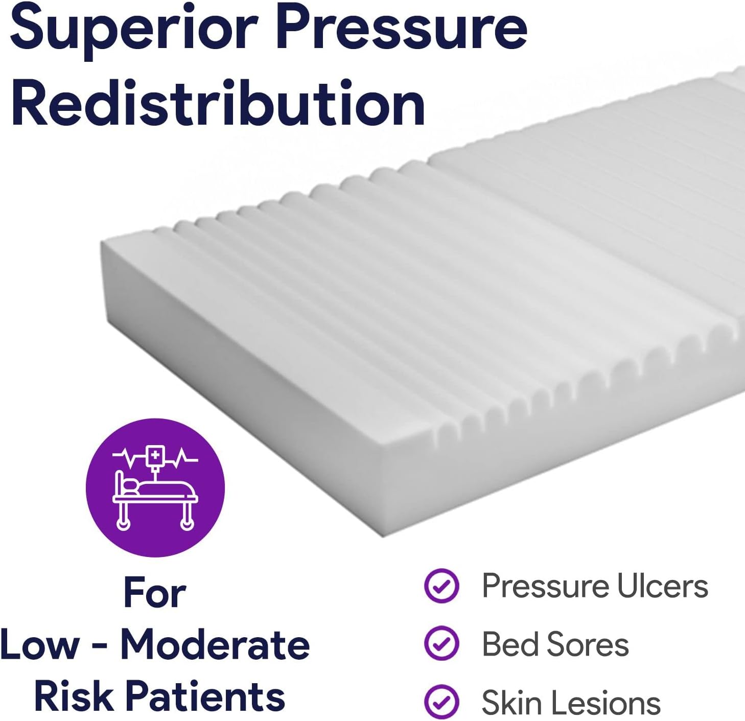 Foam Hospital Bed Mattress for Pressure Redistribution - 36" x 80" x 6"- High Density Foam for Deep Immersion - Low to Moderate Bed Sore Treatment Mattresses : Industrial & Scientific