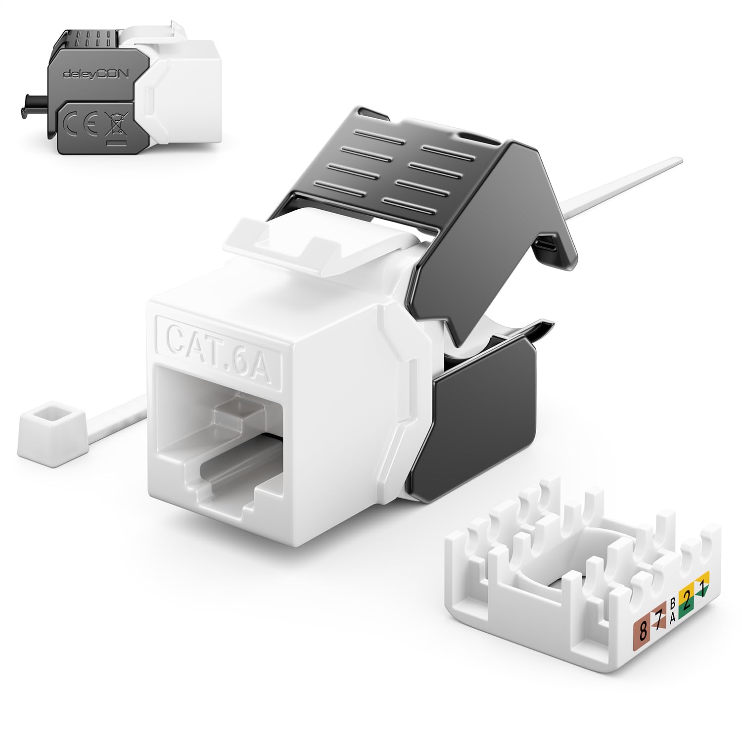 deleyCON 12x CAT6a Jack Keystone Módulo RJ45 - Conector RJ45 para Plástico LSA Montaje a Presión Cable Crudo CAT 500Mhz 10GBit/s