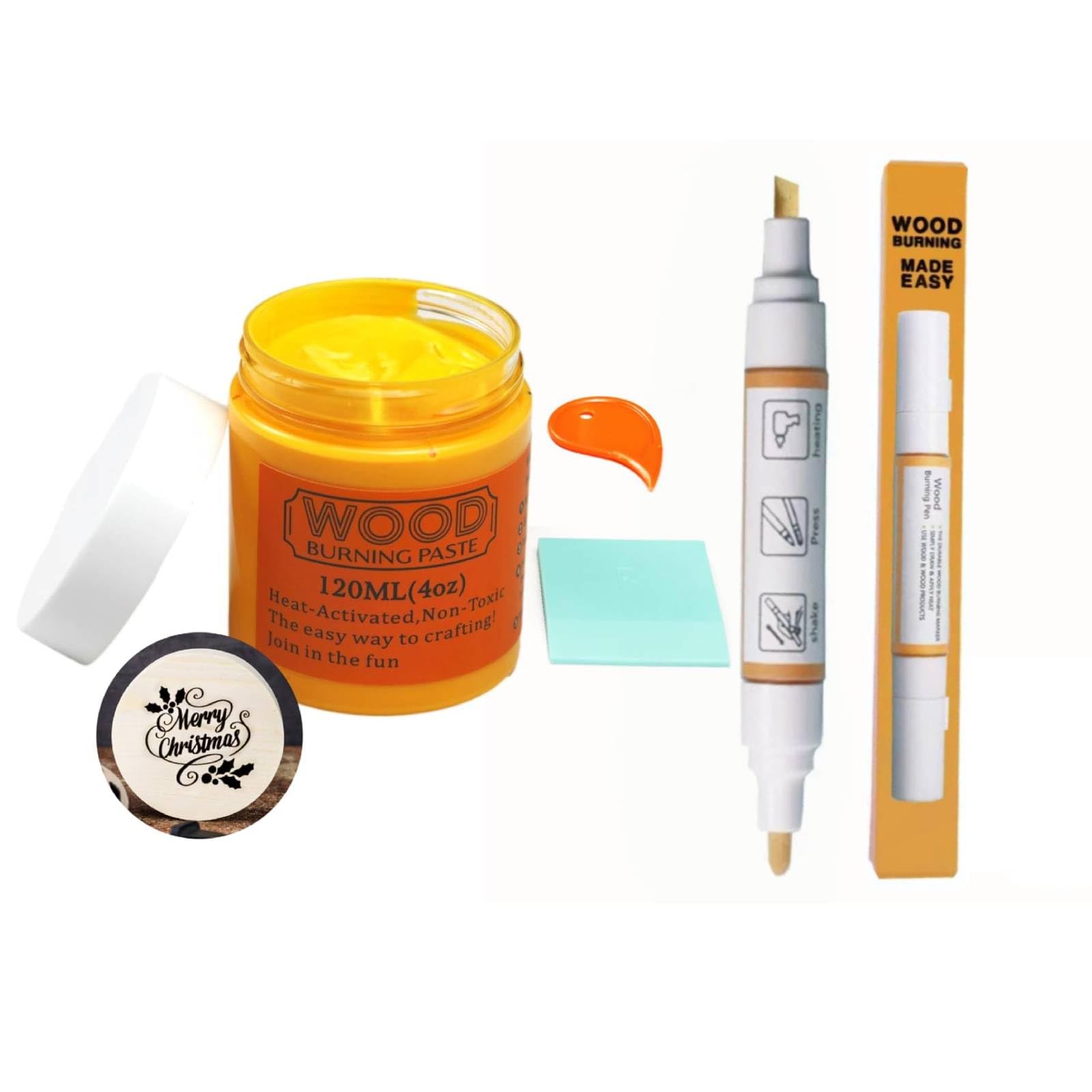 DGAGA 4 OZ Wood Burning Paste and Pen Wood Burning Gel for Heat Gun Heat Activated Paste for Craft Chalk Paste for Wood Burning Etching Marker Wood Working Tools and Accessories on Wood,Canvas,Denim