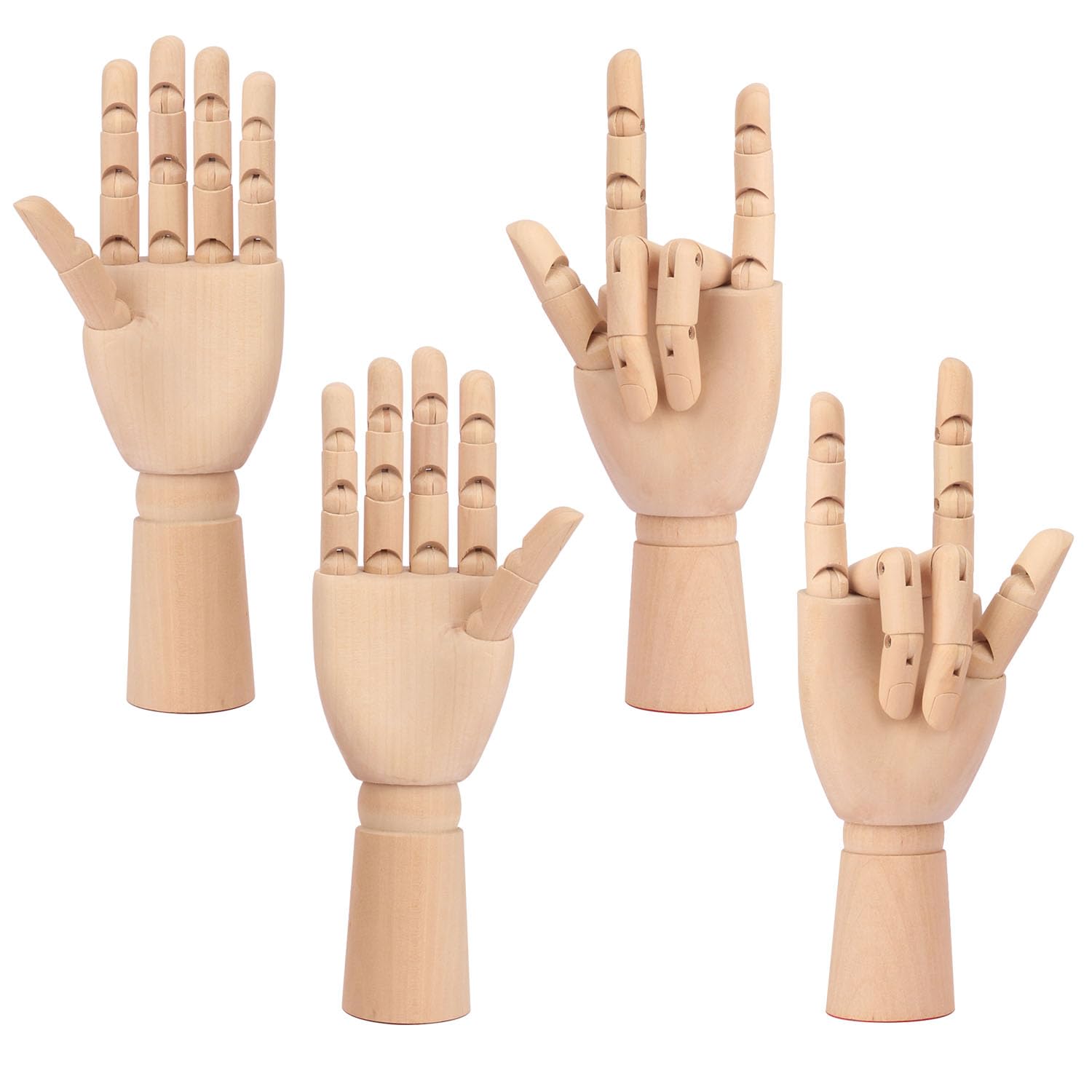 Künstler-Handmodell, Holzpuppe zum Zeichnen, links und rechts, Holzmodell-Hand zum Skizzieren, Zeichnen und Kunstbedarf, Heimbüro, Schreibtischdekoration, 25,4 cm, 4 Stück