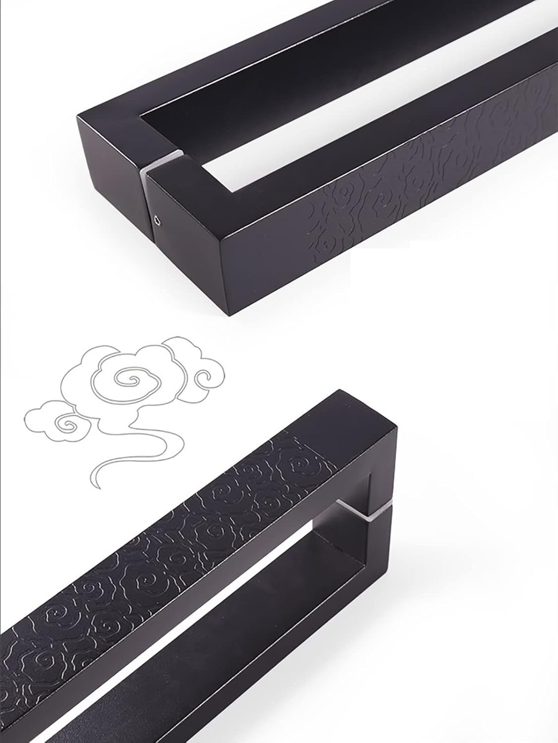 Industrial Barn Door Handle Set for Solid Door C Shape Push Pull Entrance Handle for Office Store Black 80cm/31.5 Easy to Install