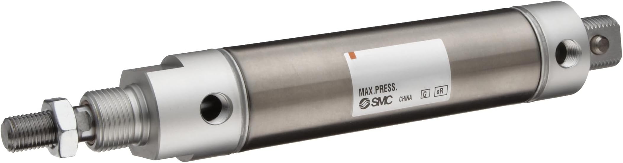 SMC NCMB075-0100S Stainless Steel Air Cylinder, Round Body, Single Acting, Spring Return, Front Nose Mounting, Not Switch Ready, No Cushion, 3/4" Bore OD, 1" Stroke, 0.25" Rod OD, 1/8" NPT