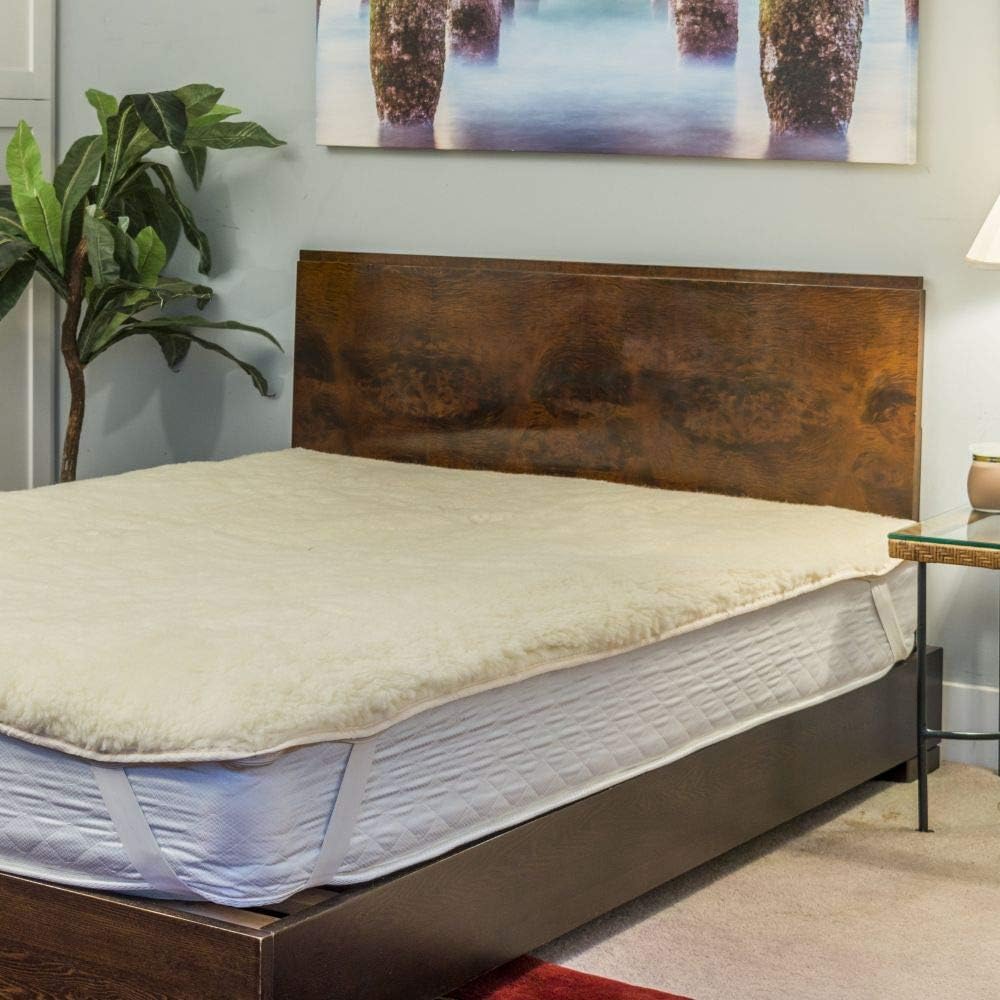HNU Lambswool Mattress Pad Queen, Wool Polyester Blend Soft Cozy Comfy Restful Sleep