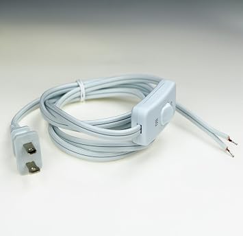 white10FT1pcs 12Feet Lamp Cord with Switch On Off, 6Ft 18AWG 2 Prong Power Cord with 3A Switch,Pure Copper Wiring Tail Stripped white10FT1pcs