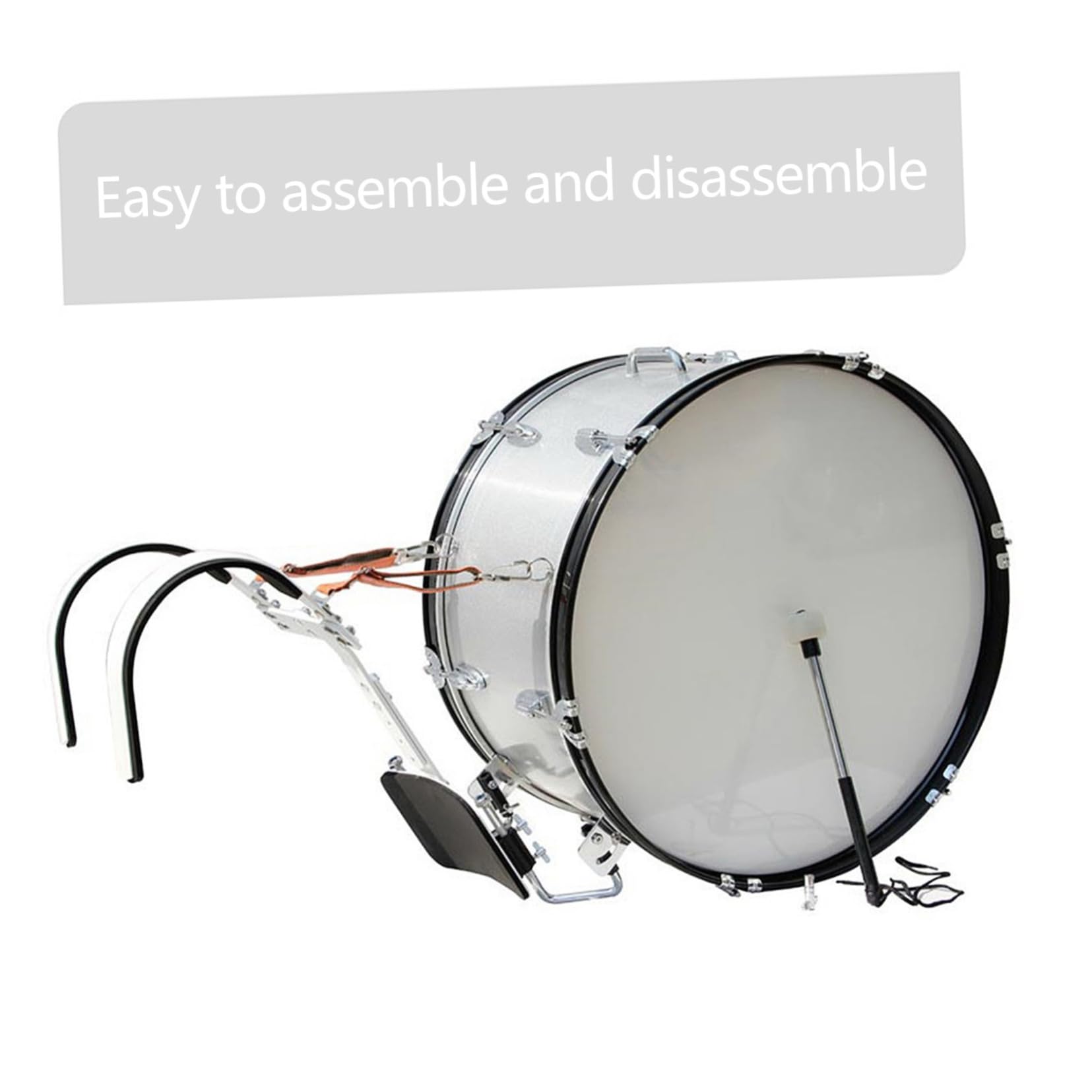 Supporto Rullante Regolabile con Cintura Spalla in Lega di Alluminio Bianco Leggero e Facile da Trasportare per Rullante per Banda Musicale