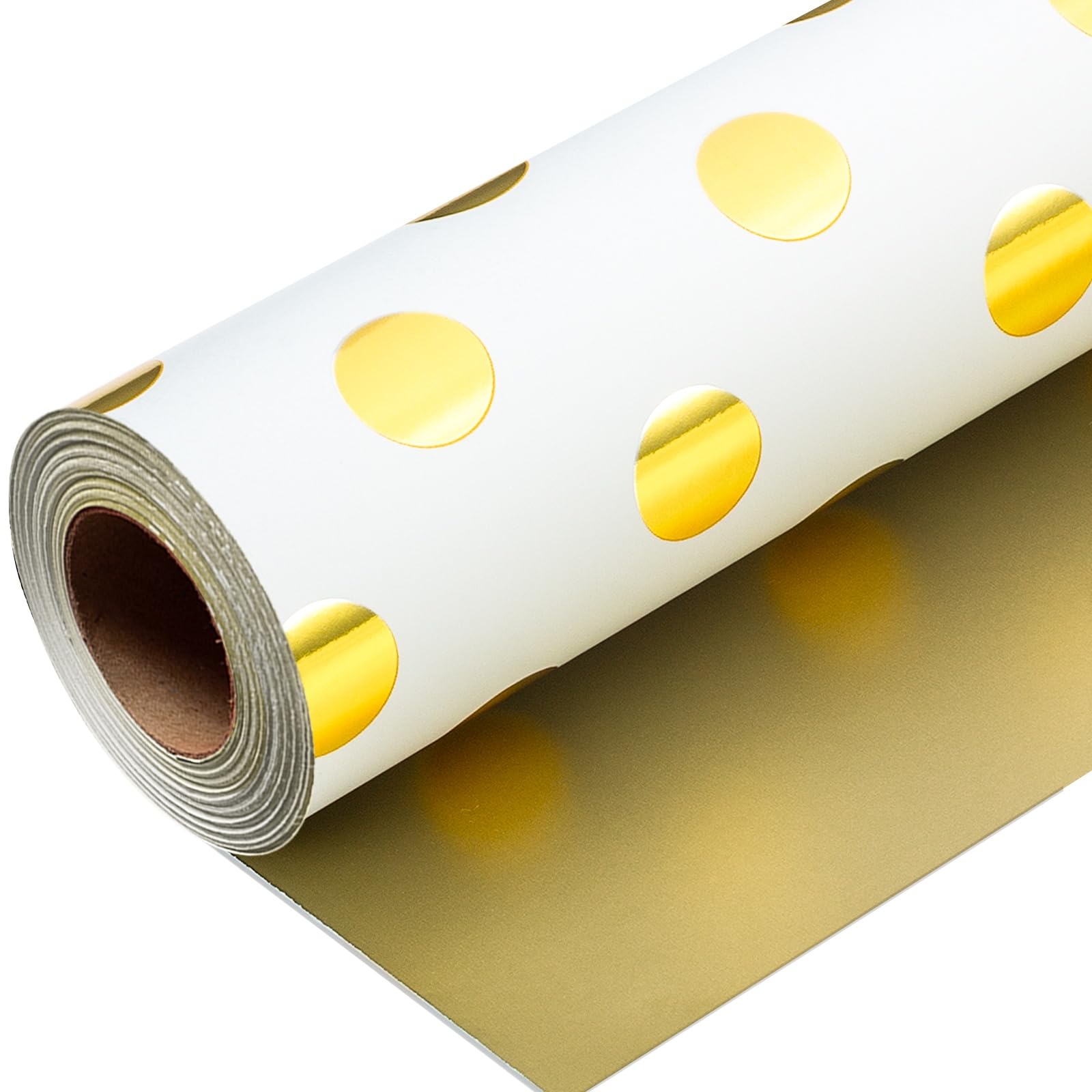 Wikadlik Geschenkpapierrolle mit goldenen Punkten, 43 cm x 10 m, weißes Geschenkpapier für Geburtstag, Valentinstag, Muttertag, Vatertag, Hochzeit, Abschlussfeier, Weihnachten