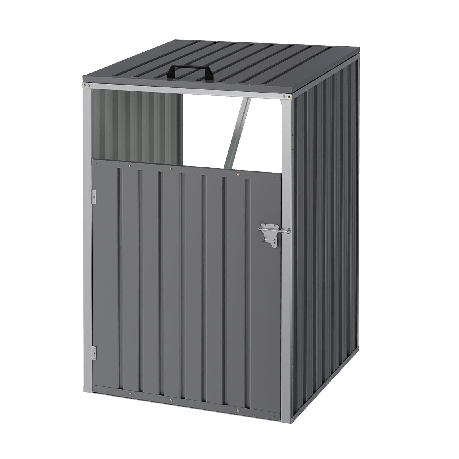 The Fellie Single Wheelie Bin Storage 240L Bin Storage for Wheelie Bins Galvanized Steel Outdoor Garden Trash Can with Locking Door Wheelied Bins Hideaways with Lids, Grey