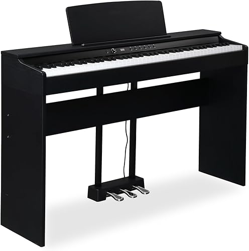 Ktaxon Piano digital de acción ponderada de 88 teclas con unidad de 3 pedales, doble Bluetooth, funciones de control de divisióntáctiltransposición