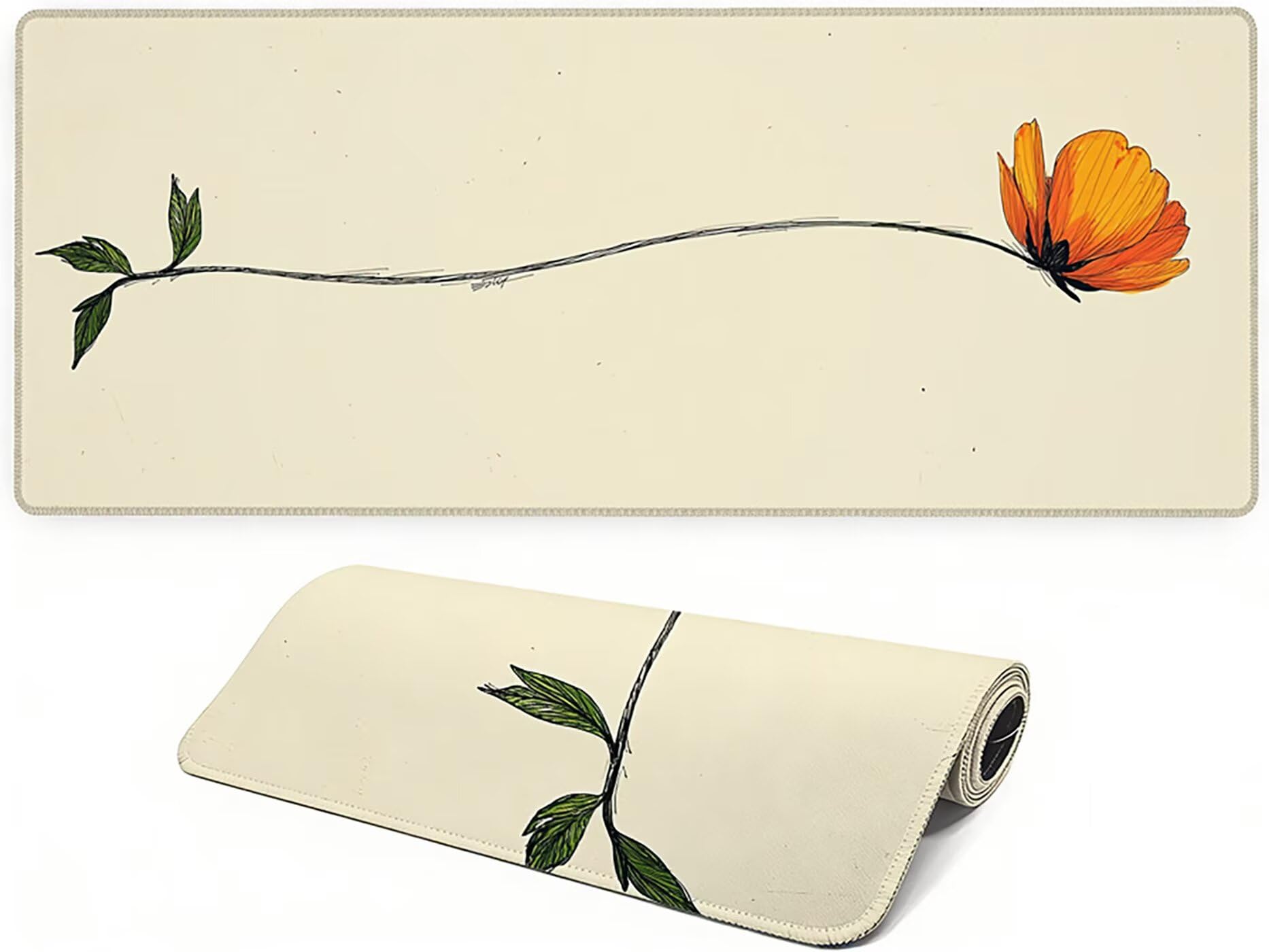 Lpfieonn Blume Schreibtischunterlage XXL, Braun Schreibtischunterlagen Großes, Gaming Mousepad XXL mit ernähter Rand und Rutschfeste Gummibasis, Desk Mat für PC/Laptop/Mausa 120x60cm PF-2144