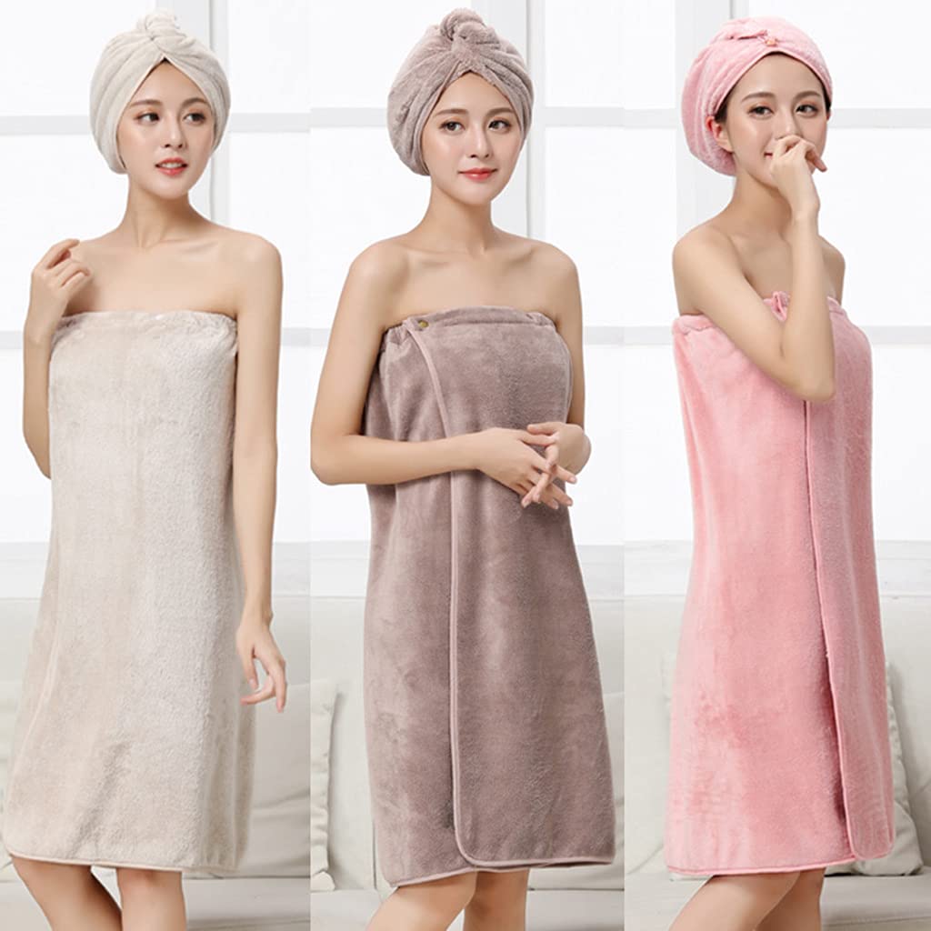 Asciugamano da bagno da donna in velluto corallo con chiusura a bottone regolabile in microfibra accappatoio copertura del corpo vestito tinta unita coperta da doccia assorbente