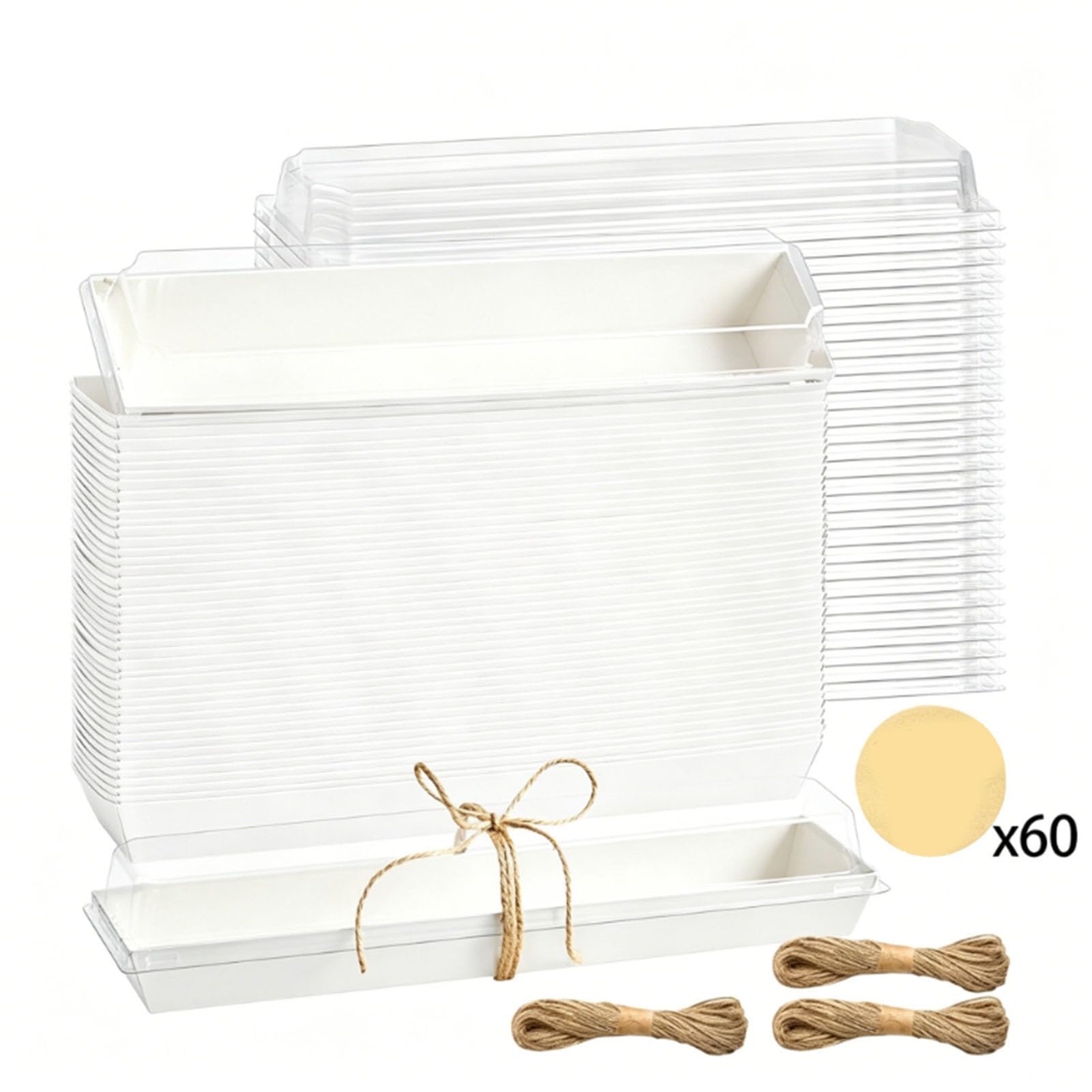 GOWENIC 50 Cajas de Golosinas con Tapas Transparentes | Recipientes de Papel para Postres, Fresas y Trufas con Chocolate (WHITE 28 * 5,3 * 5cm)