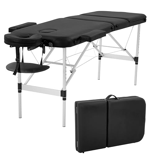 Mesa de masaje de aluminio de 73 pulgadas, profesional, portátil, altura ajustable, 3 camas de masaje plegables con funda de transporte, cama de spa
