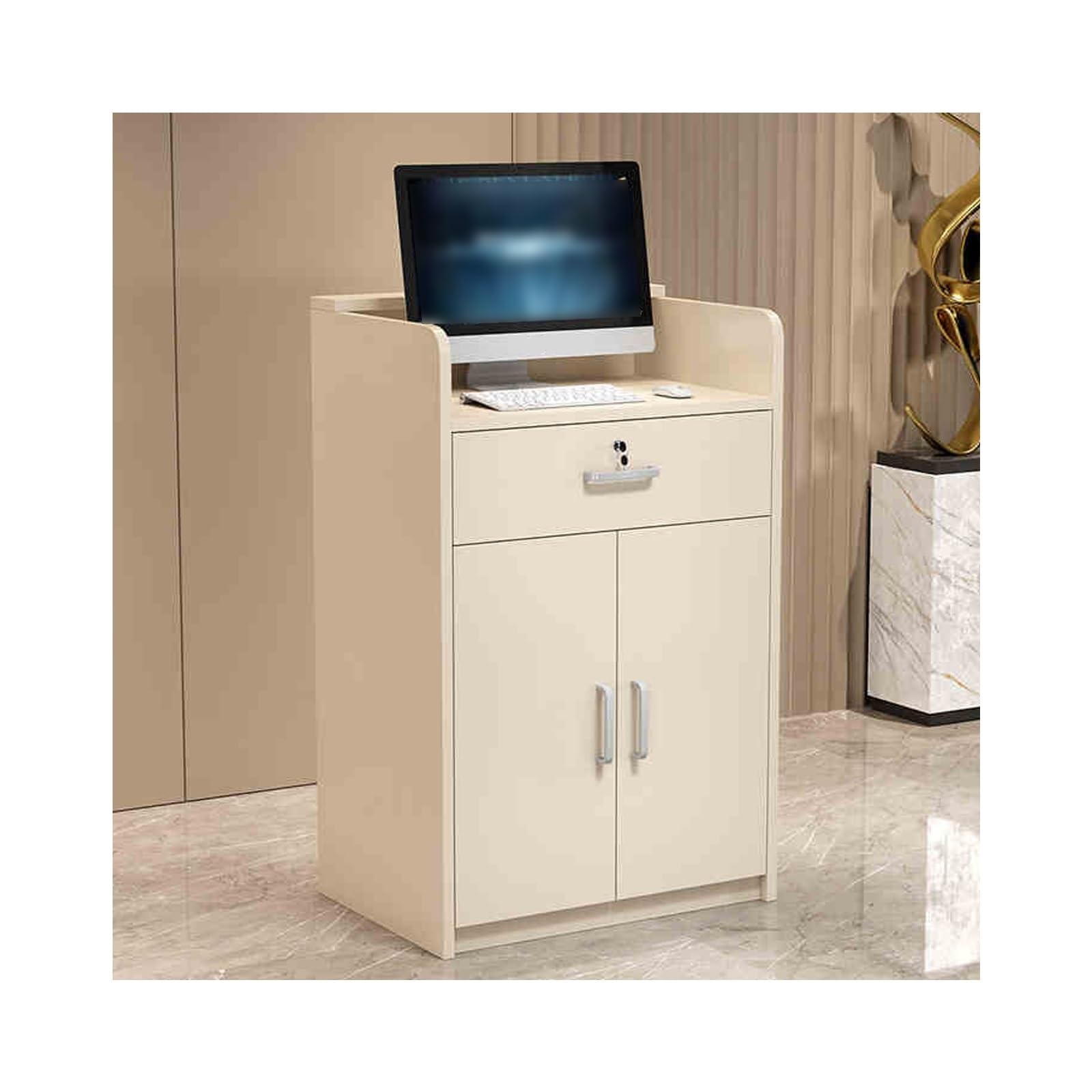 Tonuuoei Checkout Counter, Office Reception Desk, Welcome reception Unit,Modern Retail Counter with Drawers,Used for company front desk, shopping mall stores,(Off-White,60CM/23.6in)
