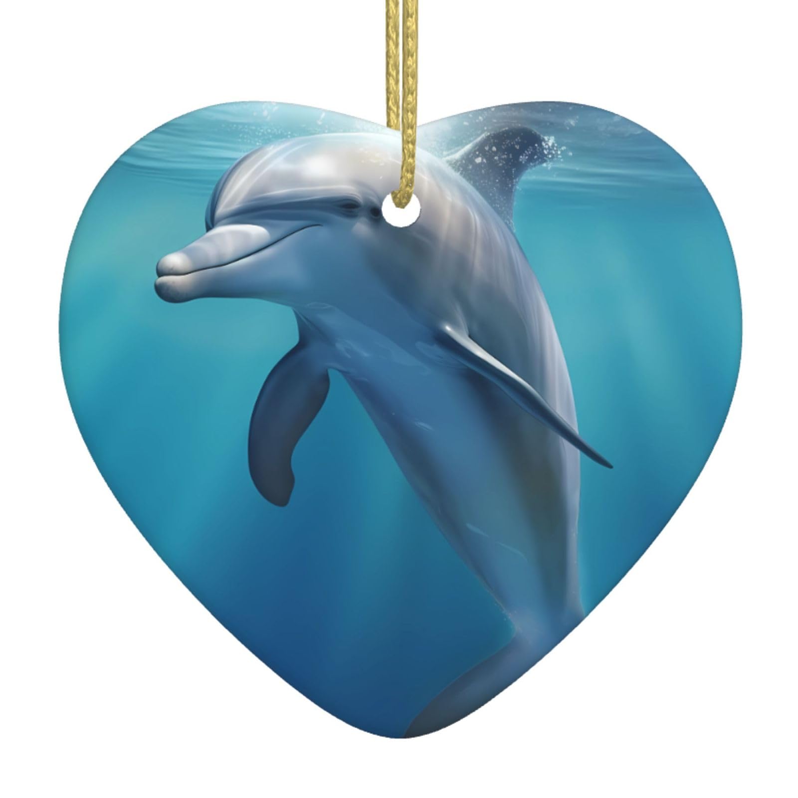 Winter The Dolphin Christmas Ornament 2025 Heart Ceramic Hanging Ornaments for Home Decor Christmas Decorations with Gold Rope Double-Sided Xmas Tree Ceramic Hanging for Holiday Party