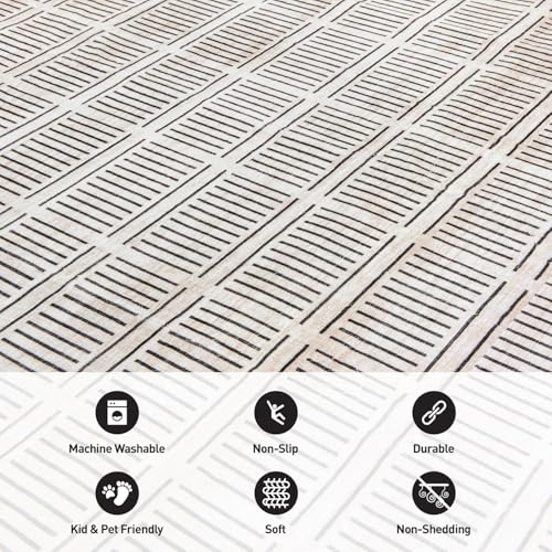 Rugshop Bohemian Stripe Lines Washable Non Slip Area Rug 2' x 3' Ivory