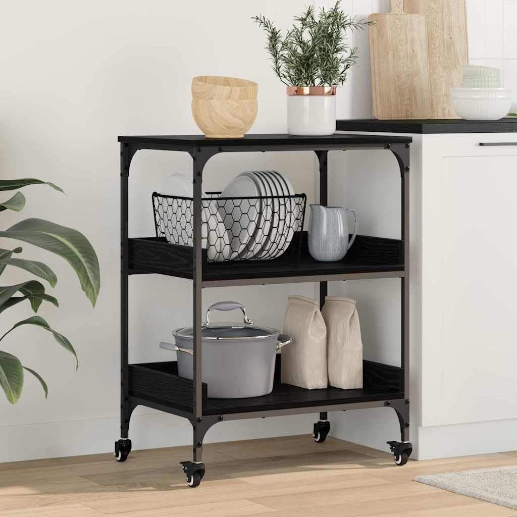 vidaXL Carro de Cocina Roble Negro 60 x 41 x 80.5 cm, Carro de Cocina Resistente, Carrito Industrial, estación de Servicio móvil, útil Organizador de Alimentos