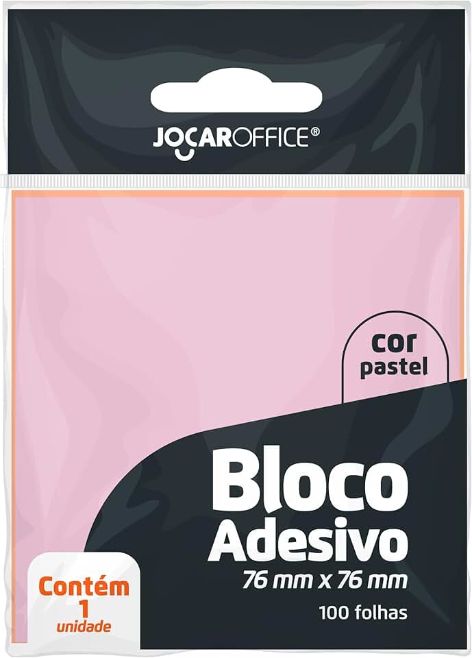 BLOCO ADESIVO ROSA PASTEL 76MMx76MM - OPPBAG C/ 1 BLOCO 100F JOCAR OFFICE