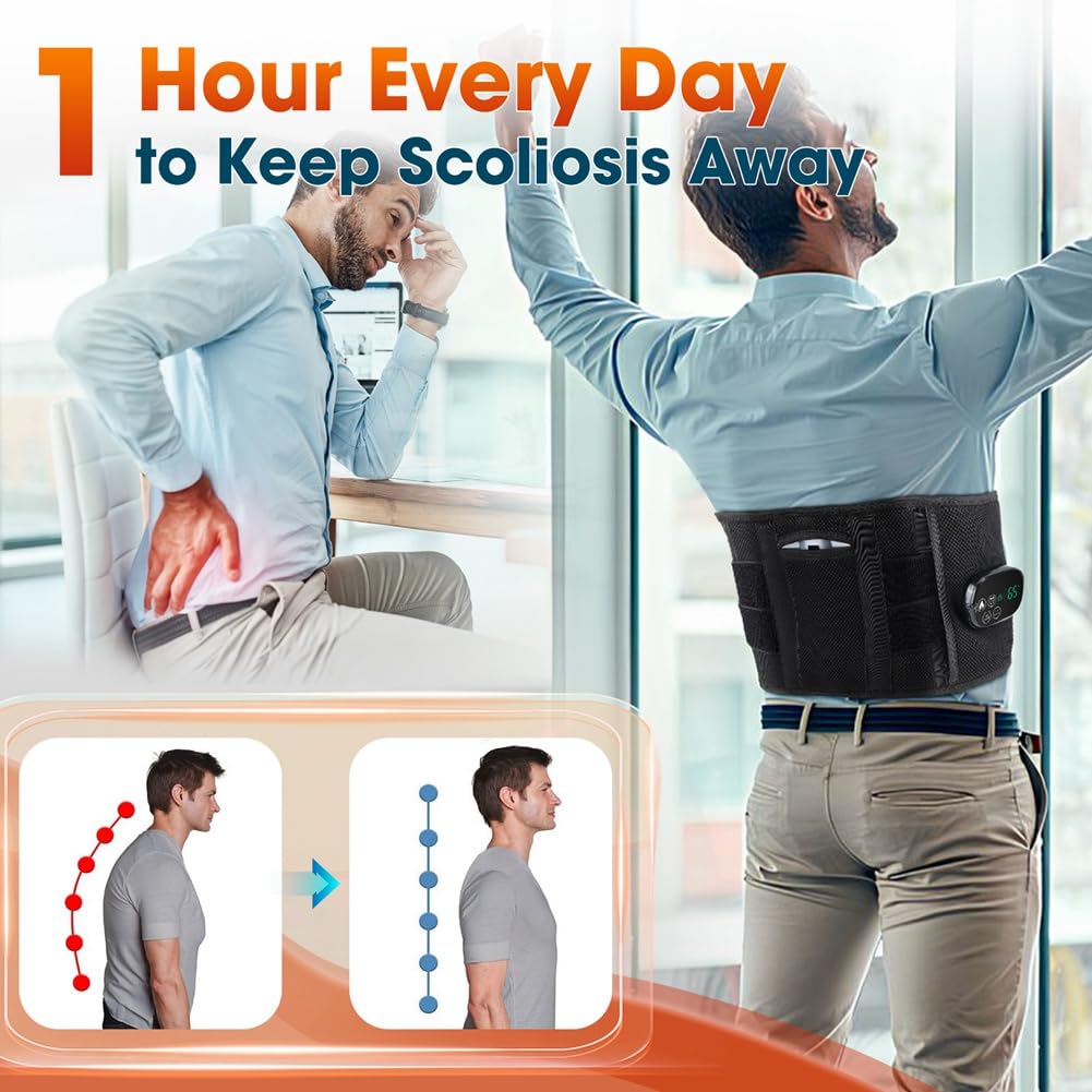 Cinturón de Soporte para la Cintura con Terapia de Temporizada y Masaje Vibratorio para Aliviar el Dolor de Espalda.