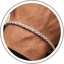 Silver Bracelet for Men, 5MM 925 Sterling Silver Over Wheat Chain Bracelet | Diamond Cut Silver Bracelets Gifts for Men Husband 7.5/8/8.5/9 Inch
