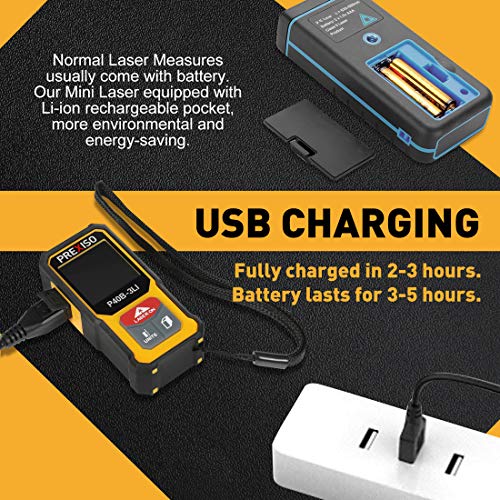 PREXISO 135Ft Rechargeable Mini Laser Measurement Tool & PREXISO Laser Level 3 X 360° with Tripod, Rechargeable Cross Line Leveler, Green Line Laser Level Self Leveling