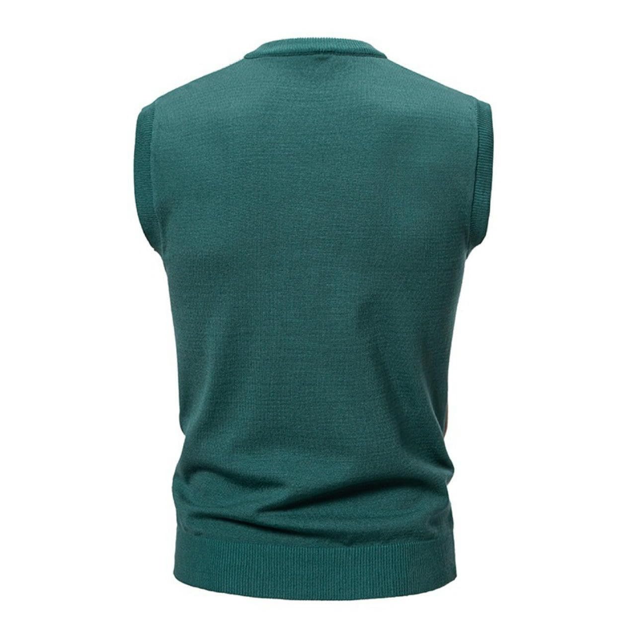 Chaleco de punto para hombre, a cuadros, con cuello en V, para otoño e invierno