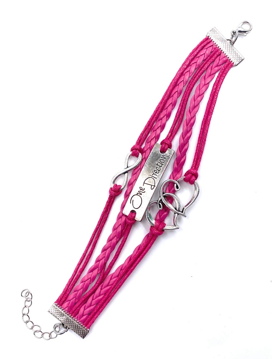 One Direction Twin Hearts Leather Charm Bracelet For Women (Magenta) (B08C5H43PY) Amazon Price History, Amazon Price Tracker