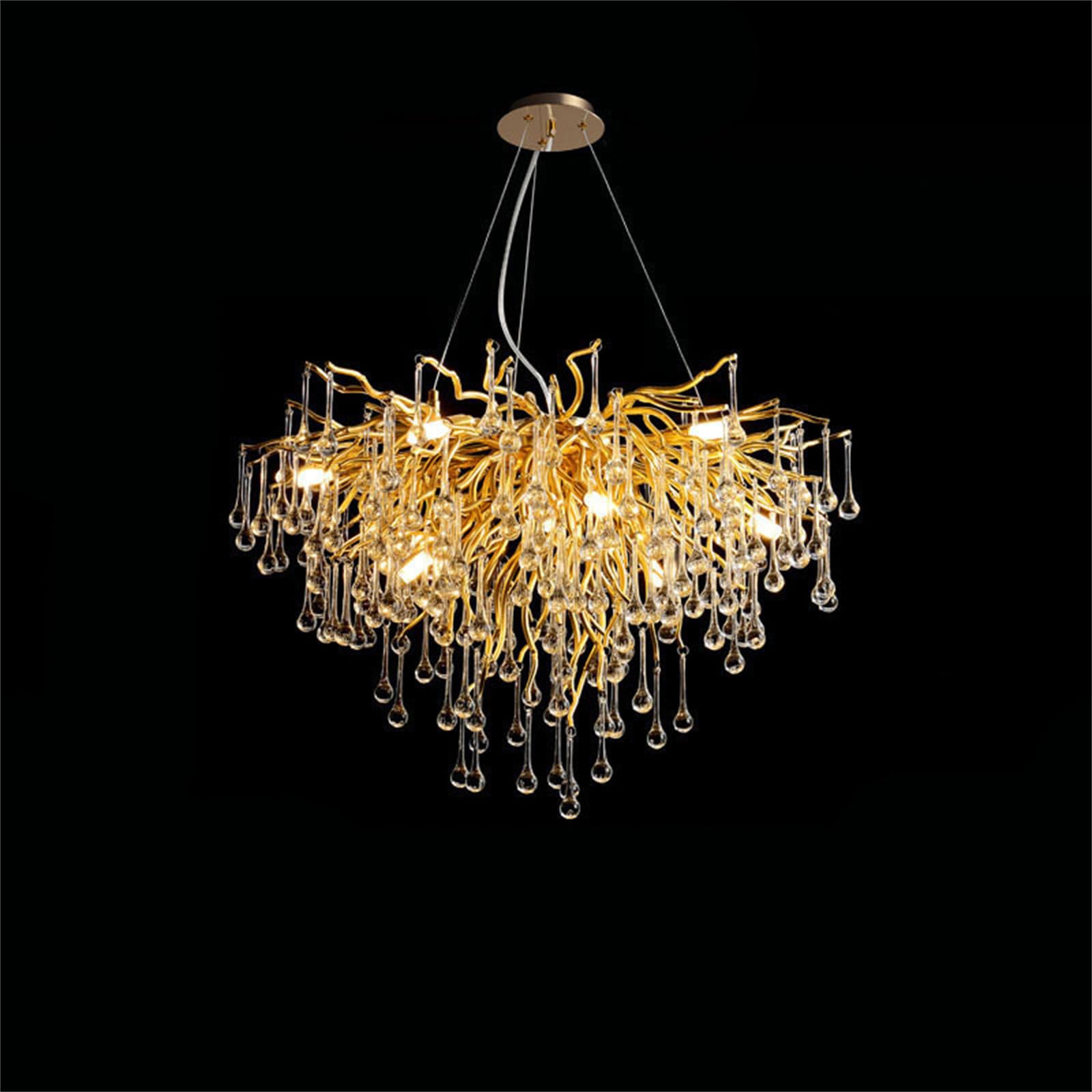 KXEcoLife Modern Crystal Branch Chandelier, Large Linear Raindrop Pendant Light Fixture for Dining Room, Kitchen Island, Living Room & Bedroom,Round D31.5