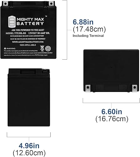 Miniatura 2 de YTX30L-BS - Batería de 12 V 30 AH para Arctic Cat 700 Wildcat Sport, Trail 16