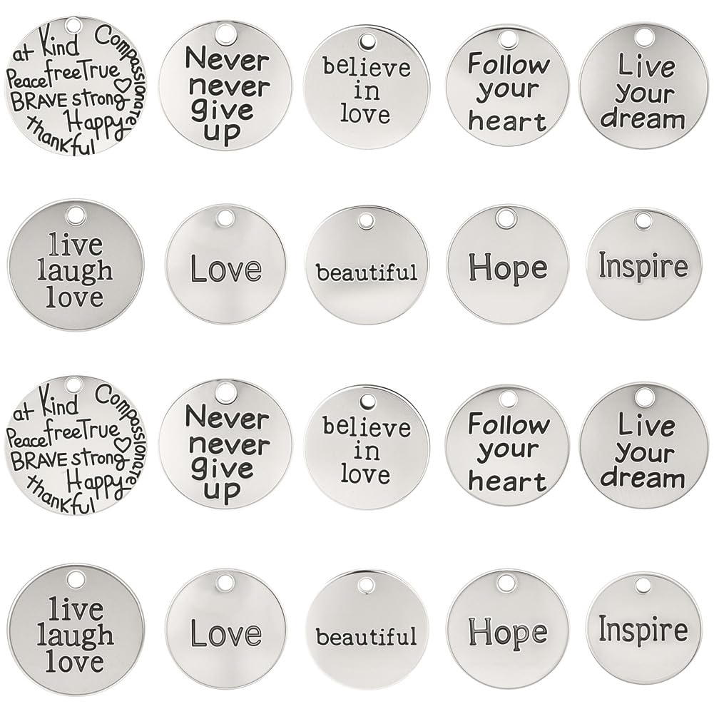 Breloques argent antique SUNNYCLUE gravées de mots motivants pour bijoux durables
