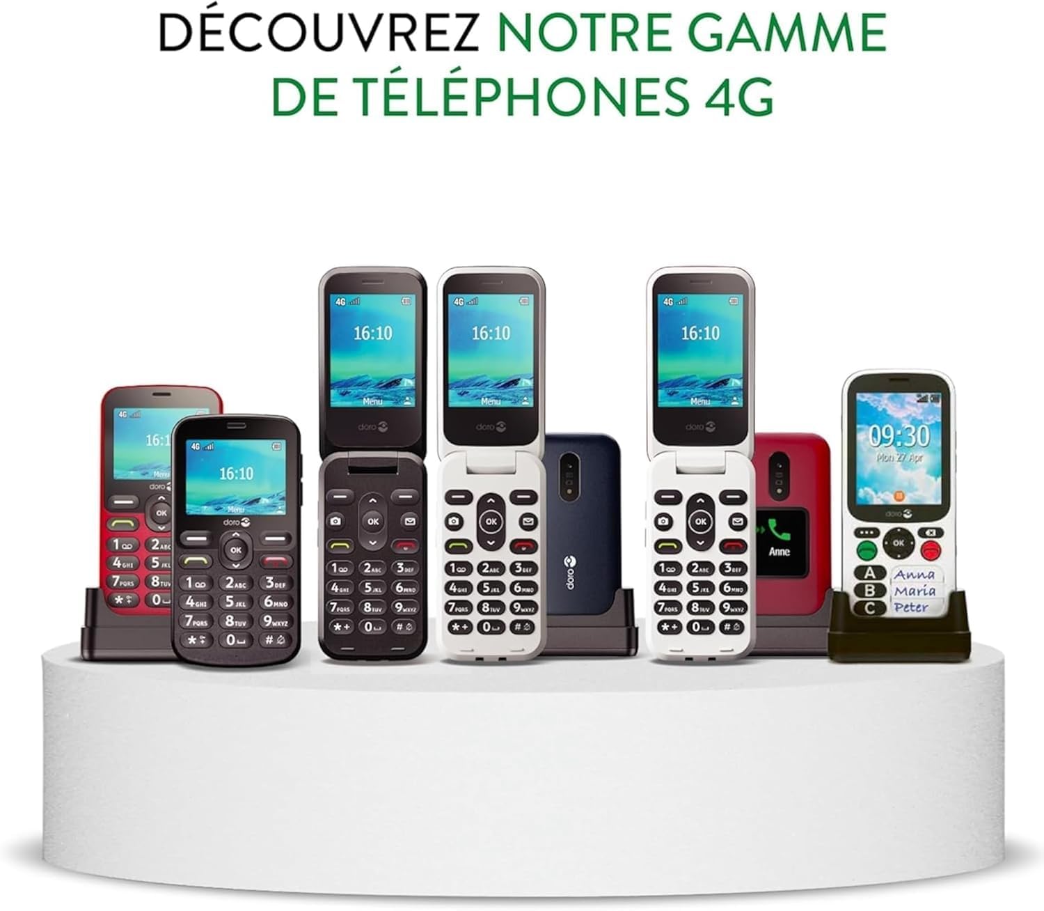 Doro - Téléphone 1880 - Téléphone Portable Senior 4G - Grand Écran Et Grandes Touches - Facile à Utiliser - Touche d'Assistance - Compatible Appareils Auditifs - Socle de Recharge Inclus - Rouge