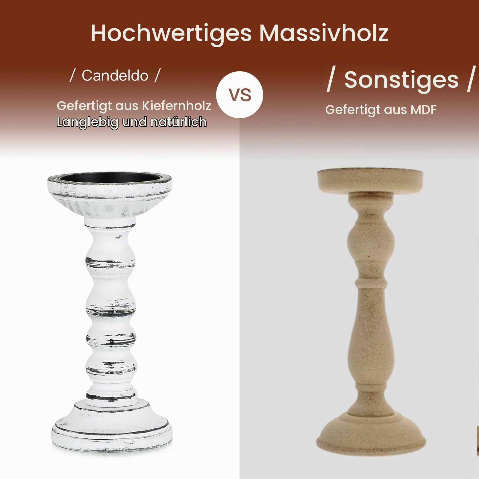 Candeldo Kerzenständer Holz Vintage Deko: 3 Stück Kerzenhalter Stumpenkerzen Wohnzimmer Tischdeko Groß Kerzenständer Dekoration Esstisch Weihnachten (schwarz + weiß)