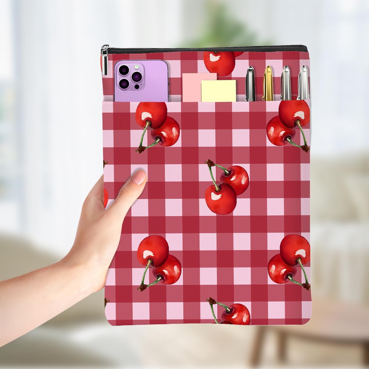 Black Cherries Book Lovers Gifts,Cheeries Book Sleeve, Books Covers for Paperbacks with Zipper Front Pocket Bookish Accessories Cherry Decor Gifts for Women Friend Birthday Friendship