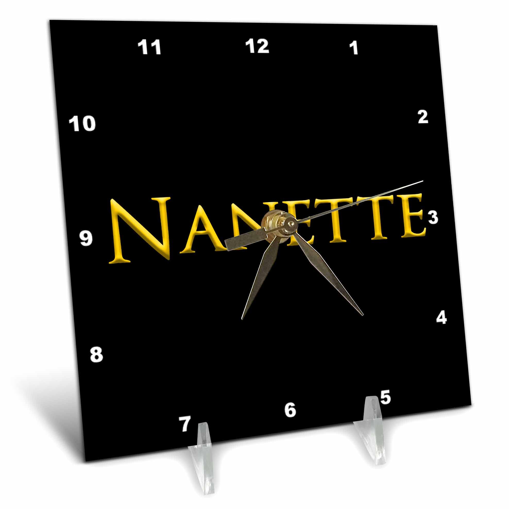 3dRose6x6 Desk Clock - Nanette Favored Girl Baby Name in The USA. Yellow on Black Charm Alexis Design - Popular Female Names in USA