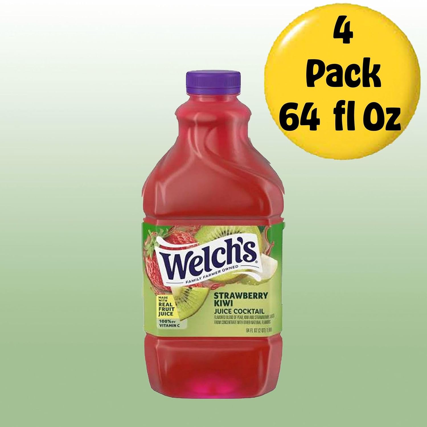 Welch's Strawberry Kiwi Juice Drink 64 fl oz Plastic Bottles 4 Pack + 15 Sugarcane Disposable Straws by KOOL8SHOP Infinite Deals