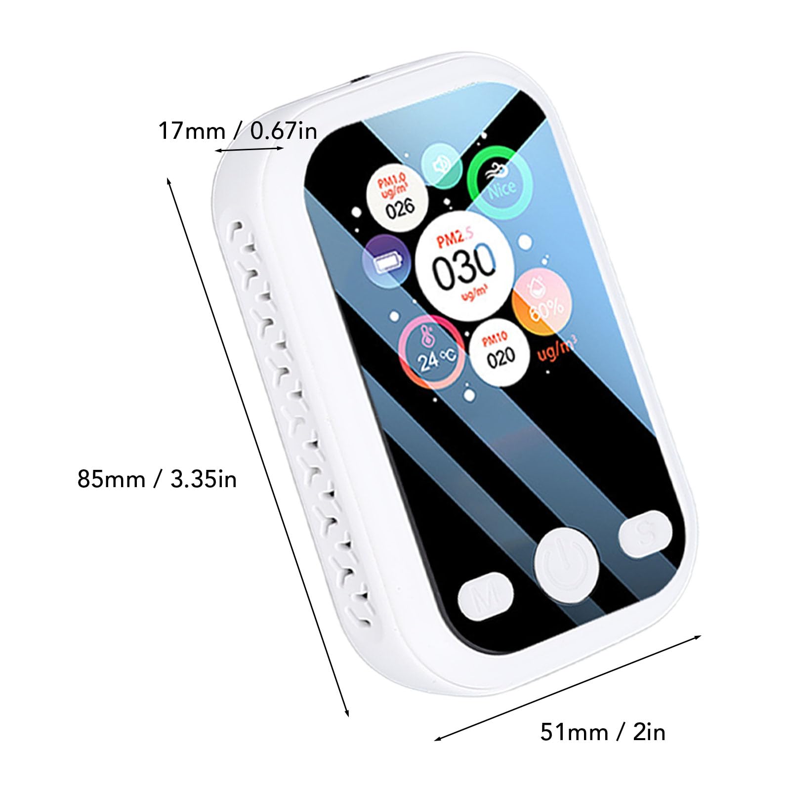Misuratore di qualità dell'aria Interna Tester Digitale Portatile della qualità dell'aria con Display LCD ABS PM2.5 PM10 PM1.0 Umidità 2 Secondi USB C Ricaricabile per Casa, Viaggi,