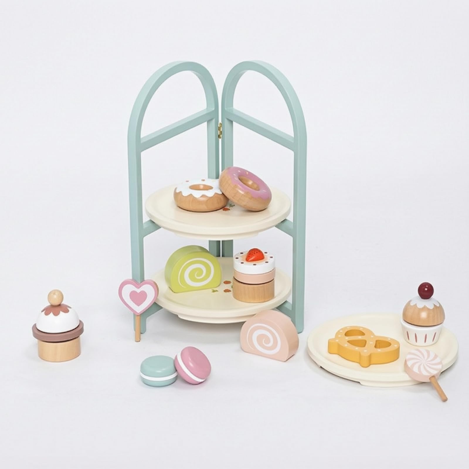 Set da Tè Giocattolo con Dolci in Legno Gioco D'imitazione a Misura di Bambino per Cameretta