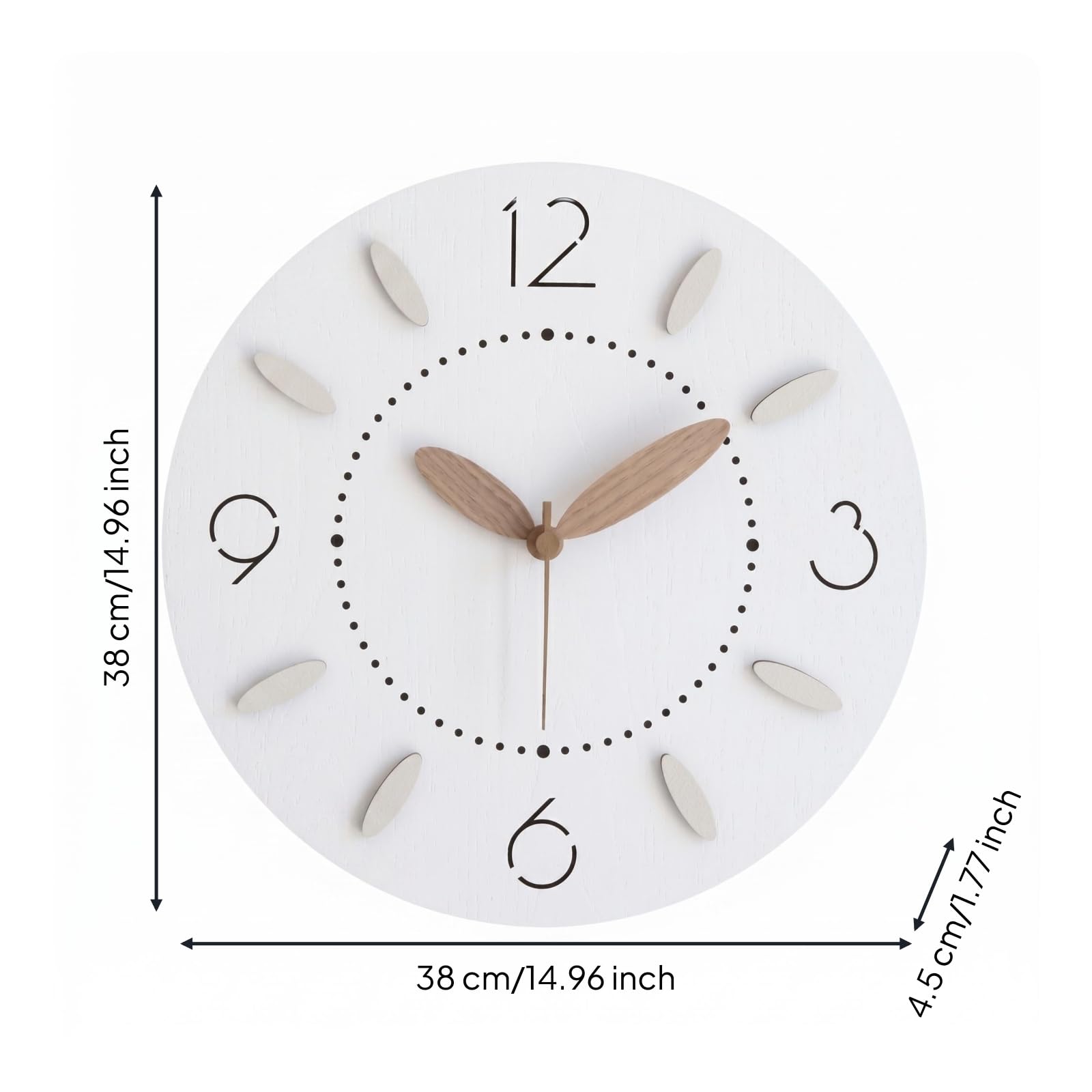 Milageto Wanduhr Moderne Holz mit Klarem Zifferblatt Und Deutlichen Ziffern Geräuschlos für Angenehme Ruhe Dreidimensionaler Look für Wohnzimmer Schlafzimmer Büro Praxis, B-Modell, 15 Zoll