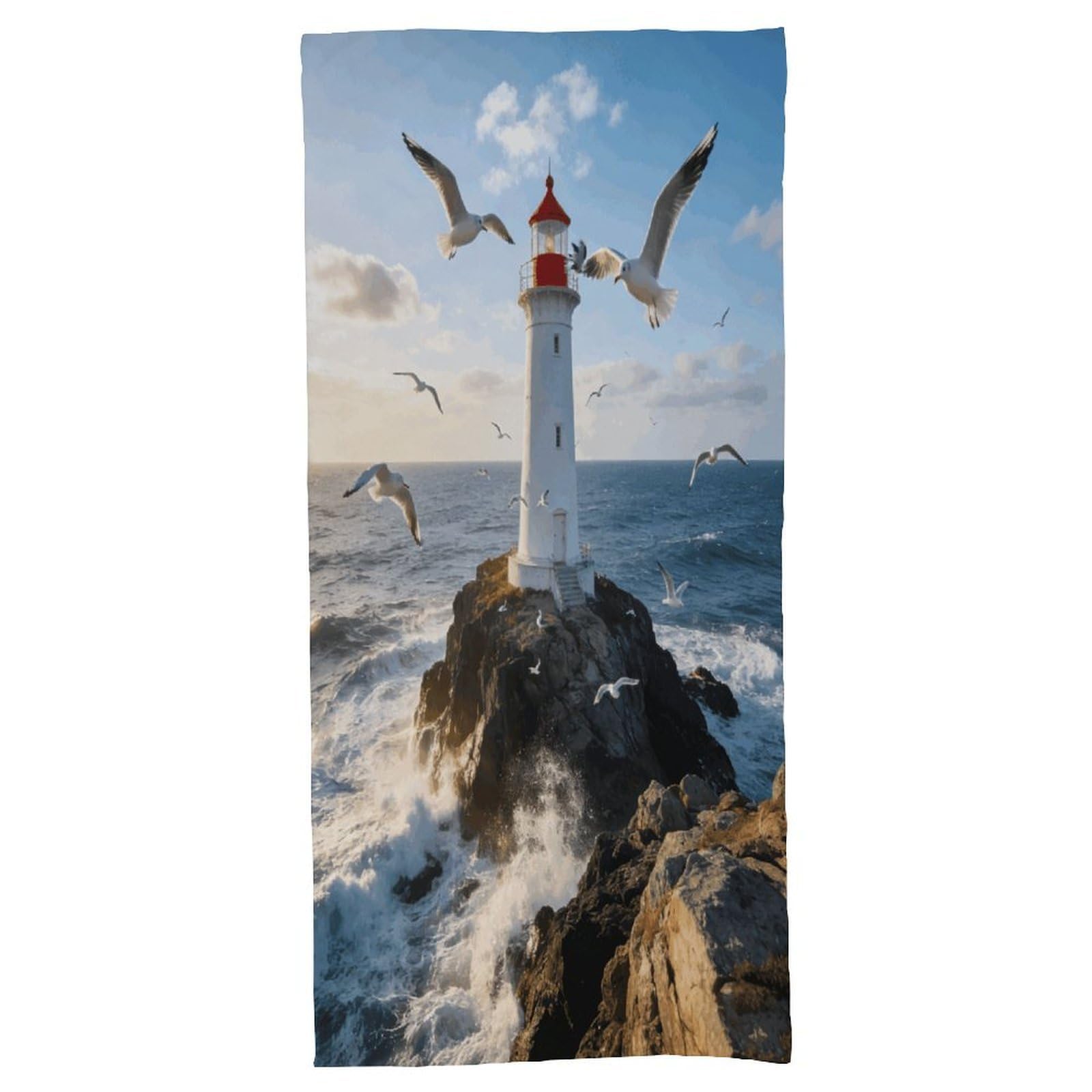 Fodpand Style Lighthouse Seagull Bath Towel, Highly Absorbent & Quick Drying Beach Towel, Compact & Lightweight Pool Towel For Bathroom, Beach, Pool, Gym, Spa, And Hotel Use