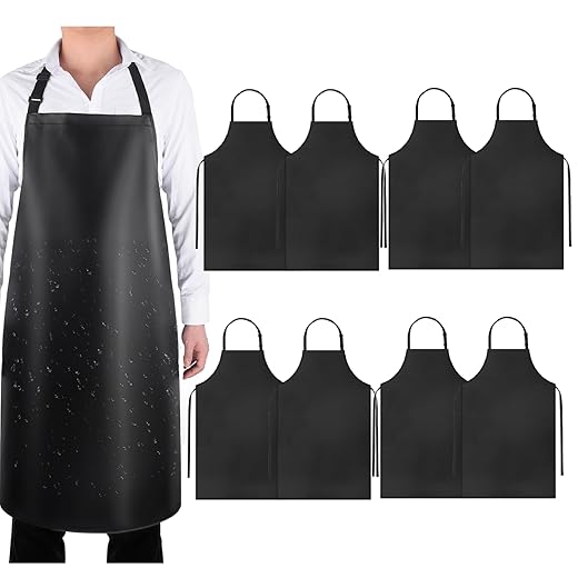 8 Pack Waterproof Rubber Vinyl Apron 40 Inch Chef Aprons for Men Heavy Duty Chemical Work Apron Extra Long Grilling Aprons with Adjustable Bib Apron for Dishwashing Lab Butcher Cooking Kitchen Black