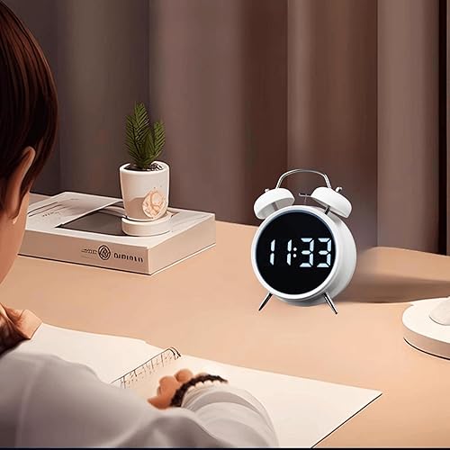 Miniatura 2 de Pequeño reloj despertador electrónico LED de doble campana, reloj despertador de metal ruidoso para dormir pesado, reloj despertador digital para