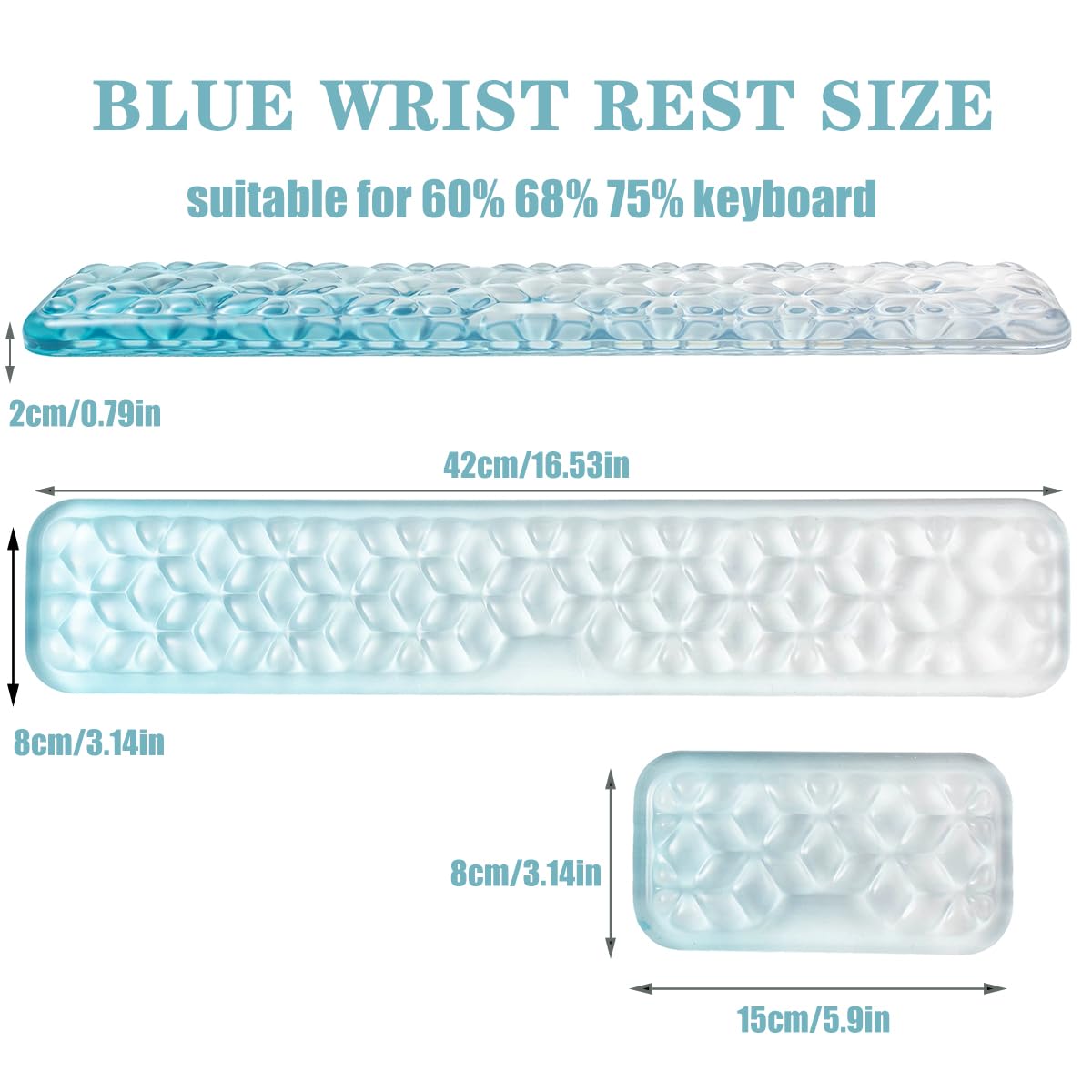Set poggiapolsi in gel per tastiera e mouse, poggiapolsi ad acqua per tastiera del computer 60%/68%/75%, comfort e supporto per digitare e giocare (sfumatura blu)